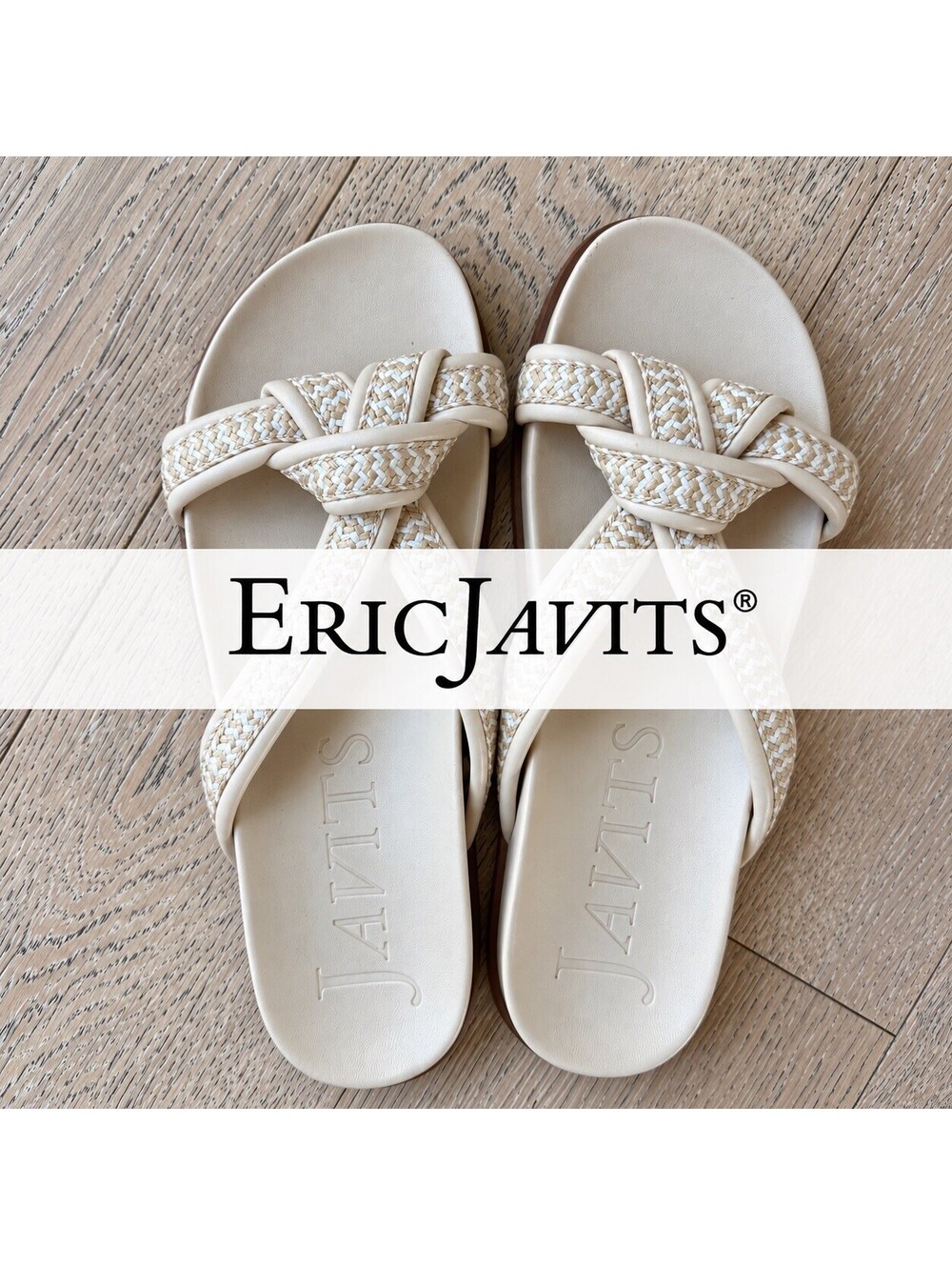 Eric Javits Notti Beige Raffia Woven Strap Slip-On Sandals 9